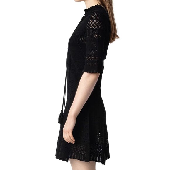 Zadig & Voltaire Memphisa Pointelle Knit Dress-Black - Picture 2 of 7